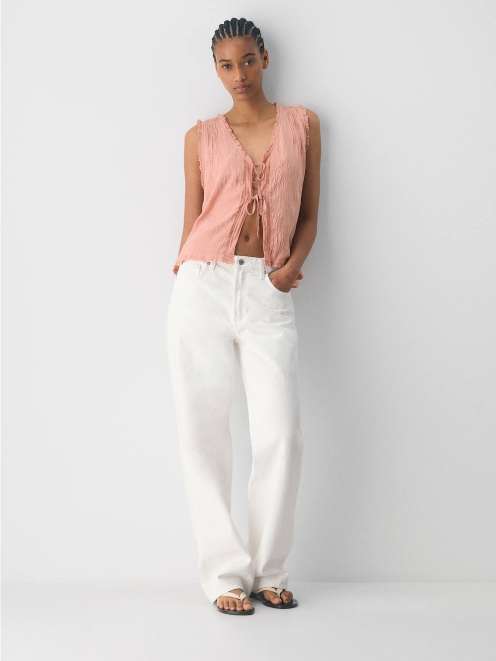 Aritzia Blush Tie-Front Sleeveless Top - Picture 1 of 6